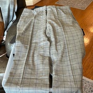Ann Taylor, lightweight dress pants Glenn plaid black with blue stripe size 12